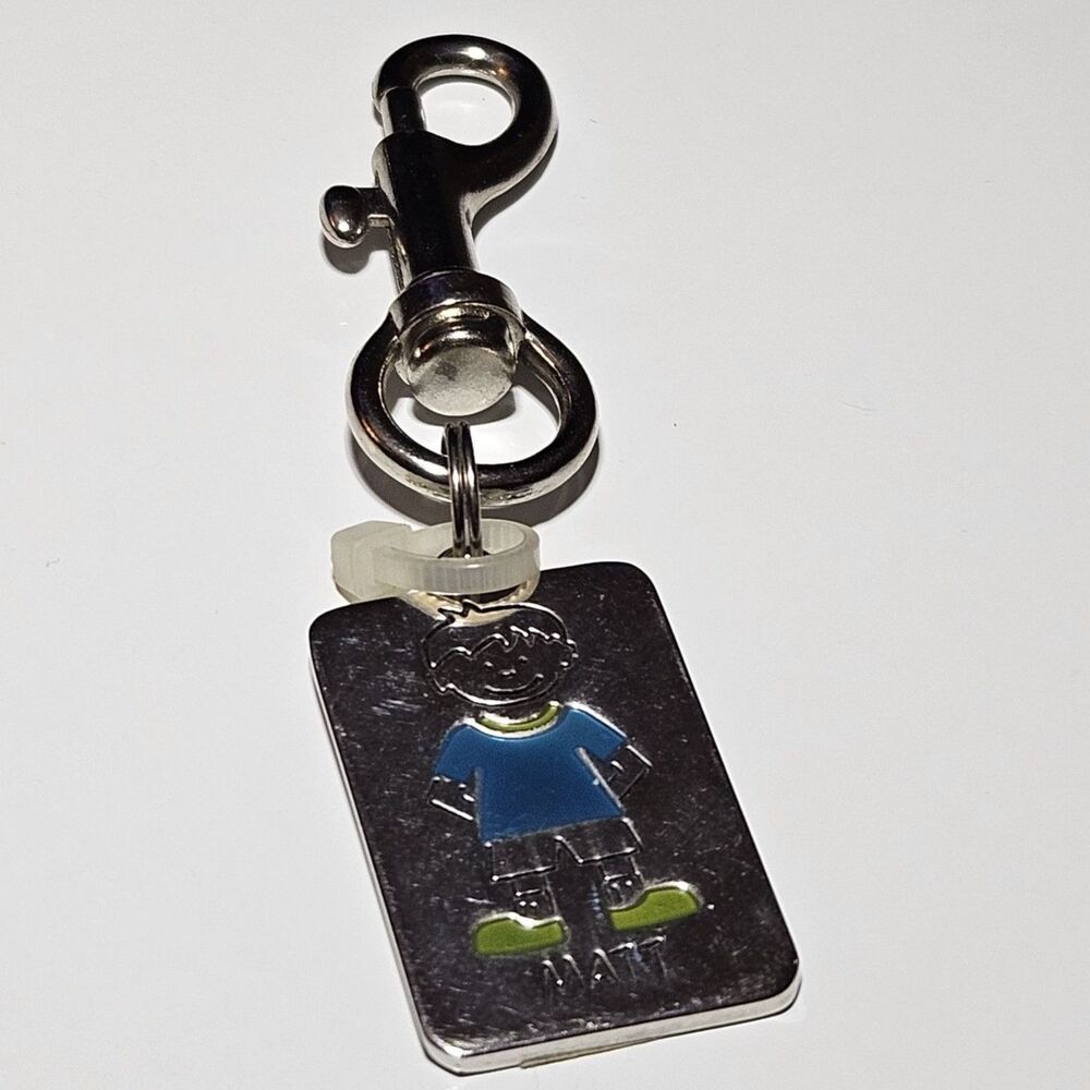 Silver Tone Personized Metal ID or Name Tag Keychain Clip By Ganz, Matt
